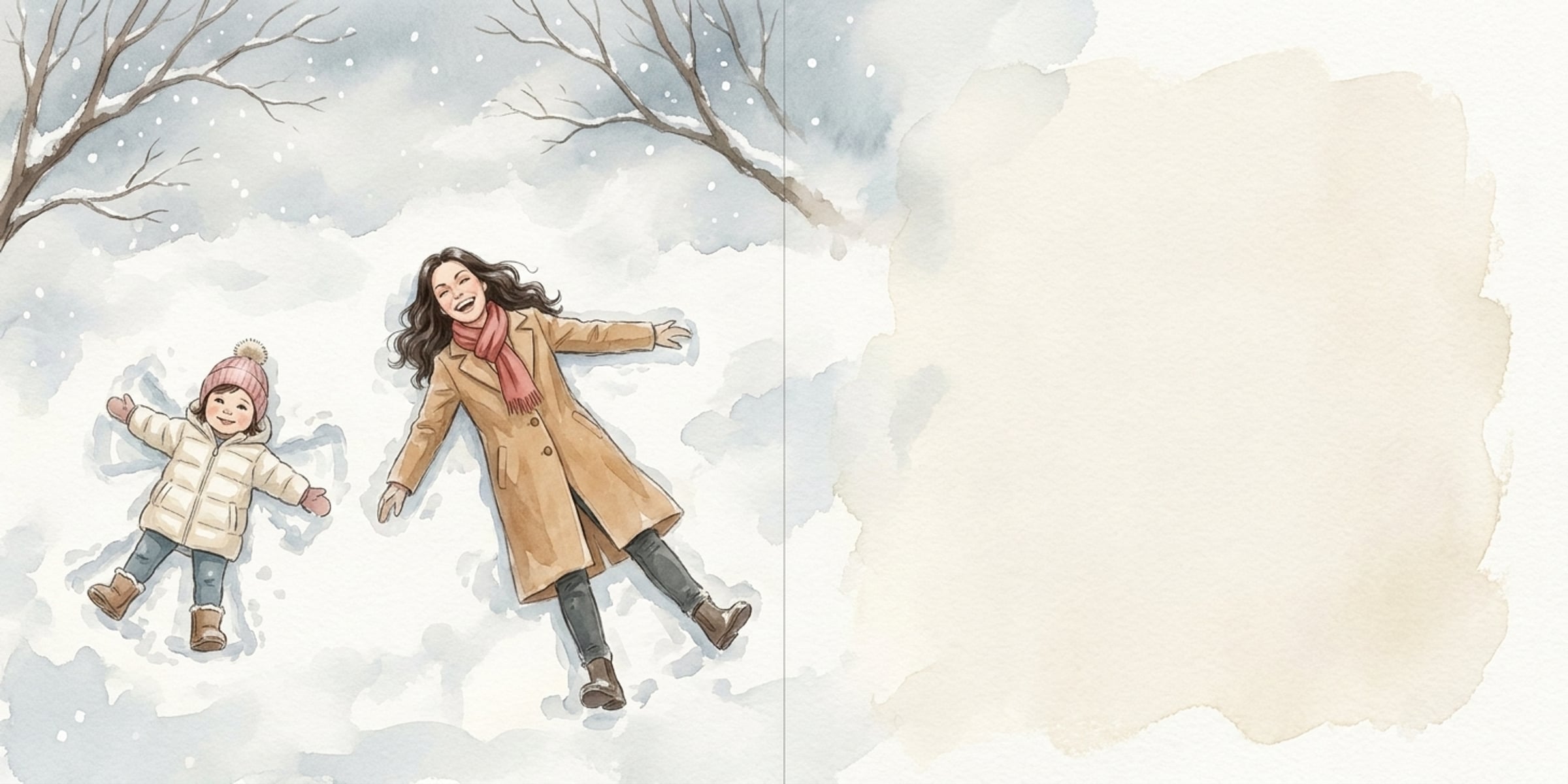 Mia and Mom making snow angels